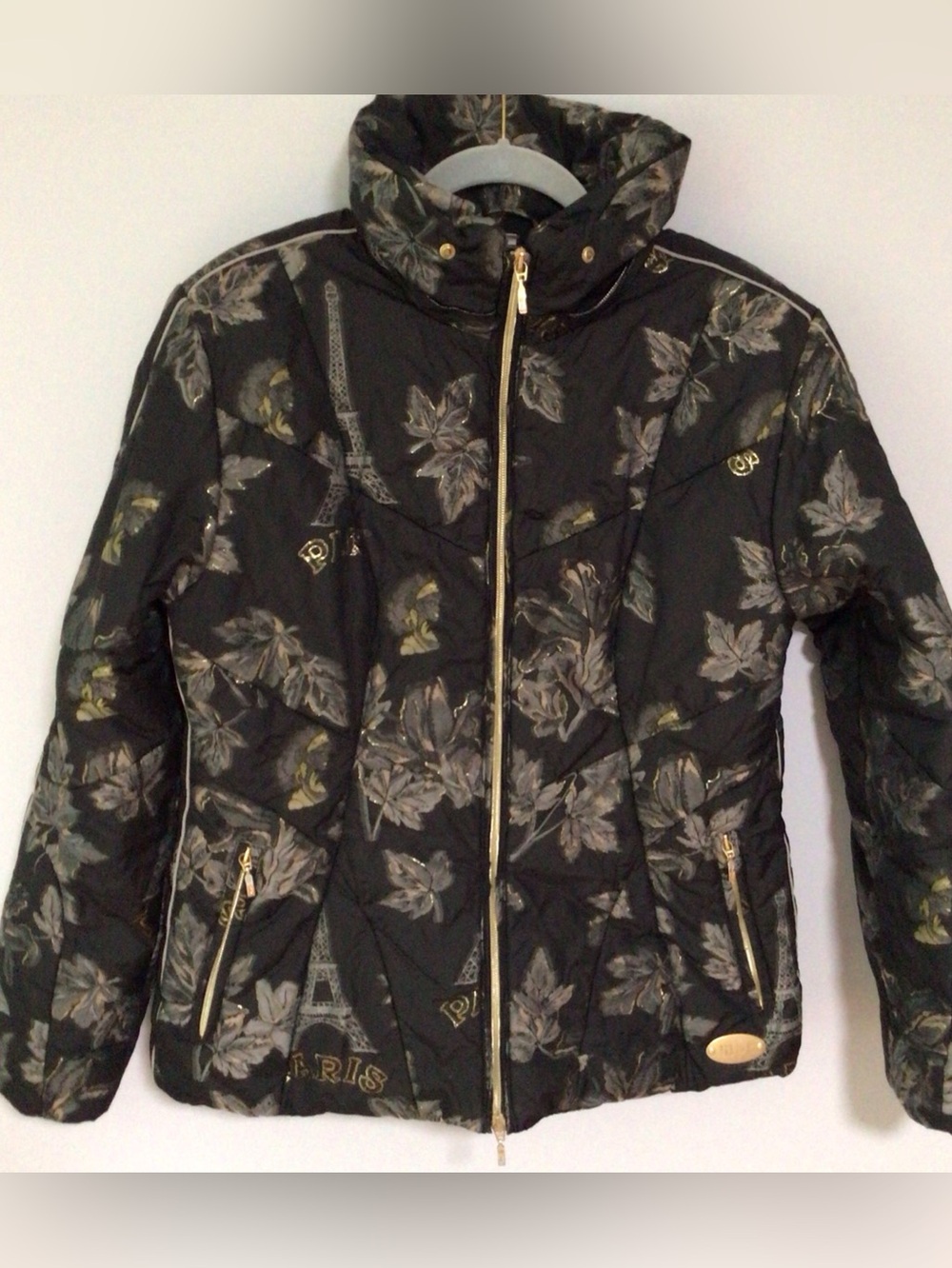 MDC Doris Pfister Paris Eiffel Tower Black & Gold Ski Jacket womens sz 10 READ